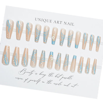 24Pcs Pink  Design False Nails Long Ballet Press on Nails