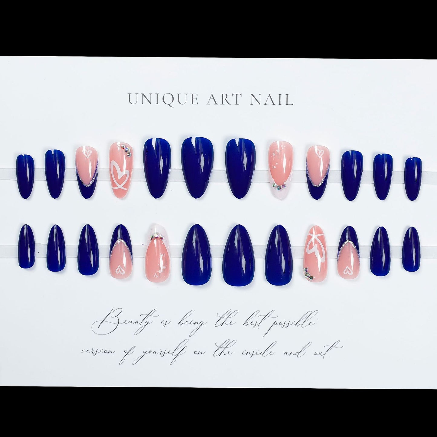 24Pcs Simple Deca Blue French Pure Nail Cool Summer Nail Press On Nails