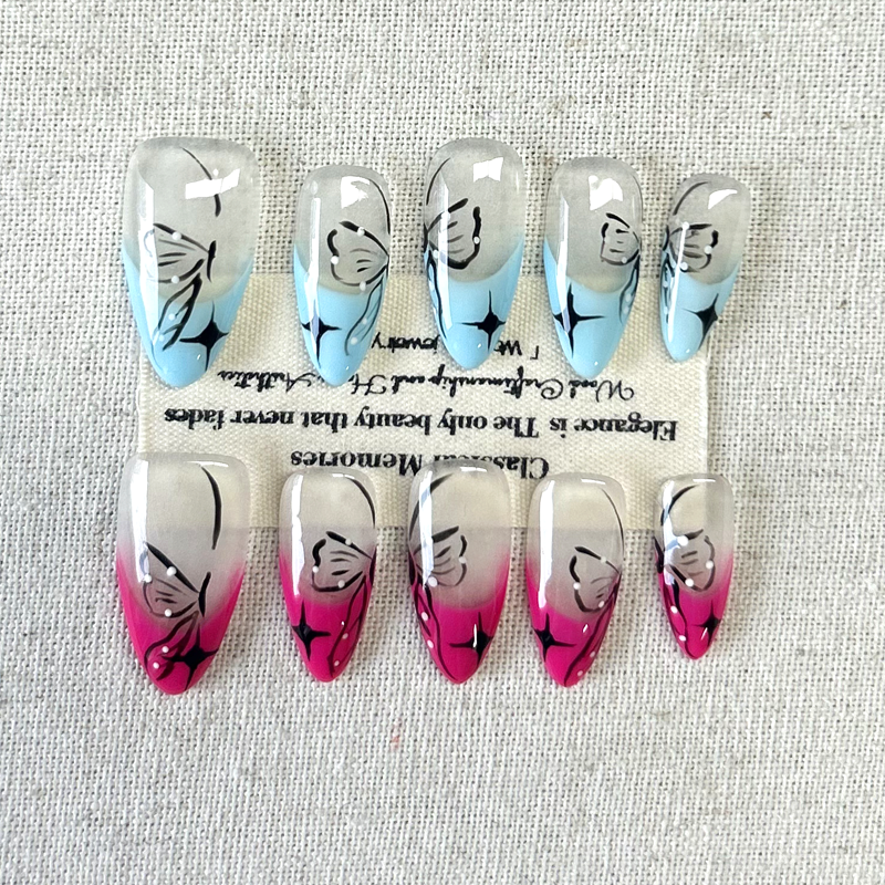 10pcs Butterfly Flower Handmade Nail Art Press On Nails