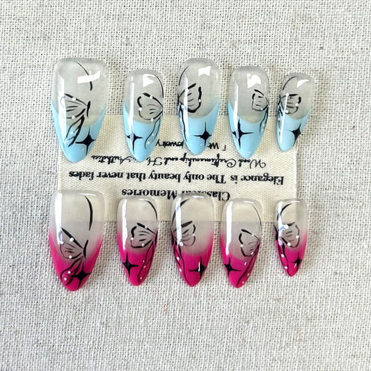 10pcs Butterfly Flower Handmade Nail Art Press On Nails