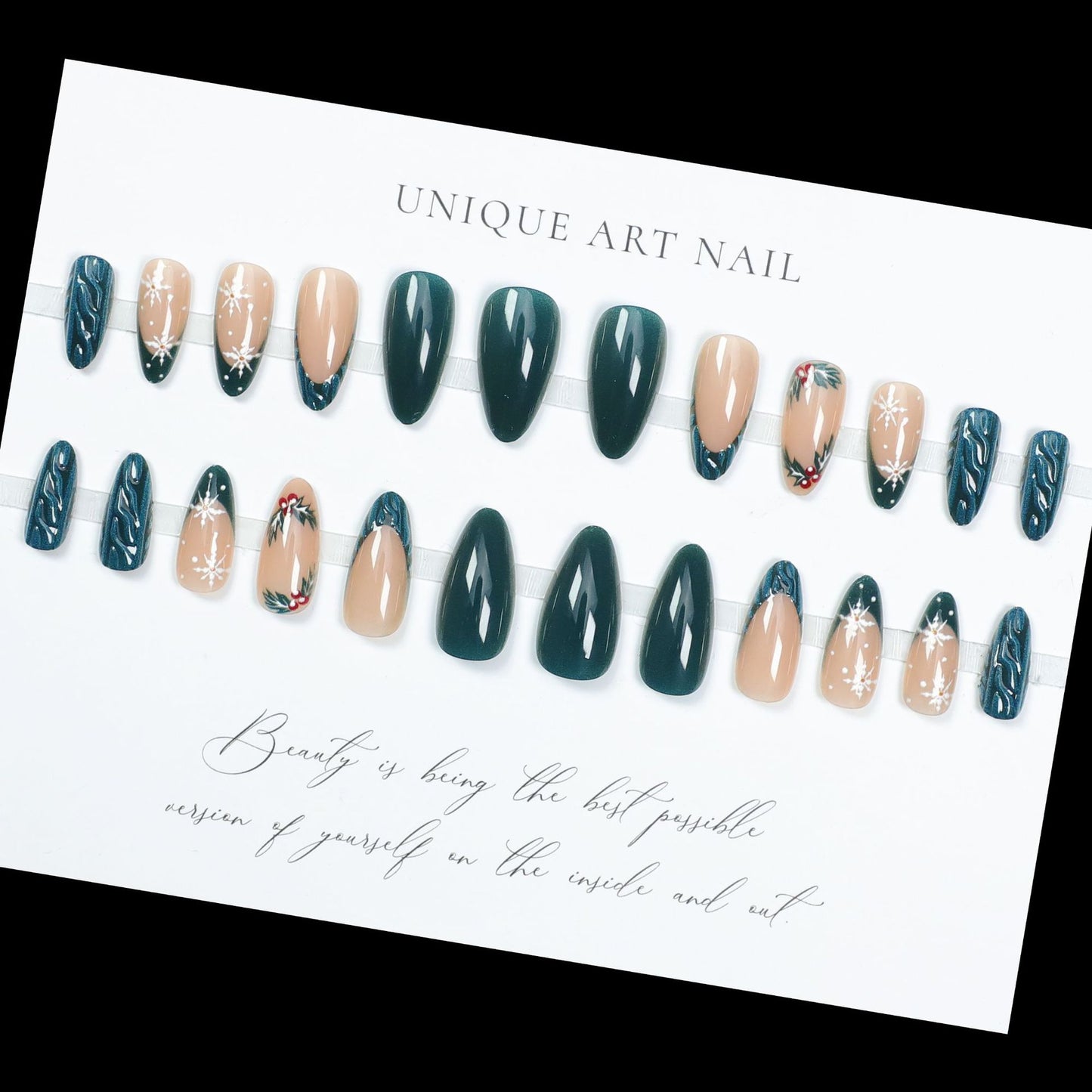 24Pcs Wearable  Stripes Y2k False Nails Long Almond Round Fa Press-On Nails