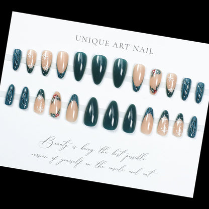 24Pcs Wearable  Stripes Y2k False Nails Long Almond Round Fa Press-On Nails