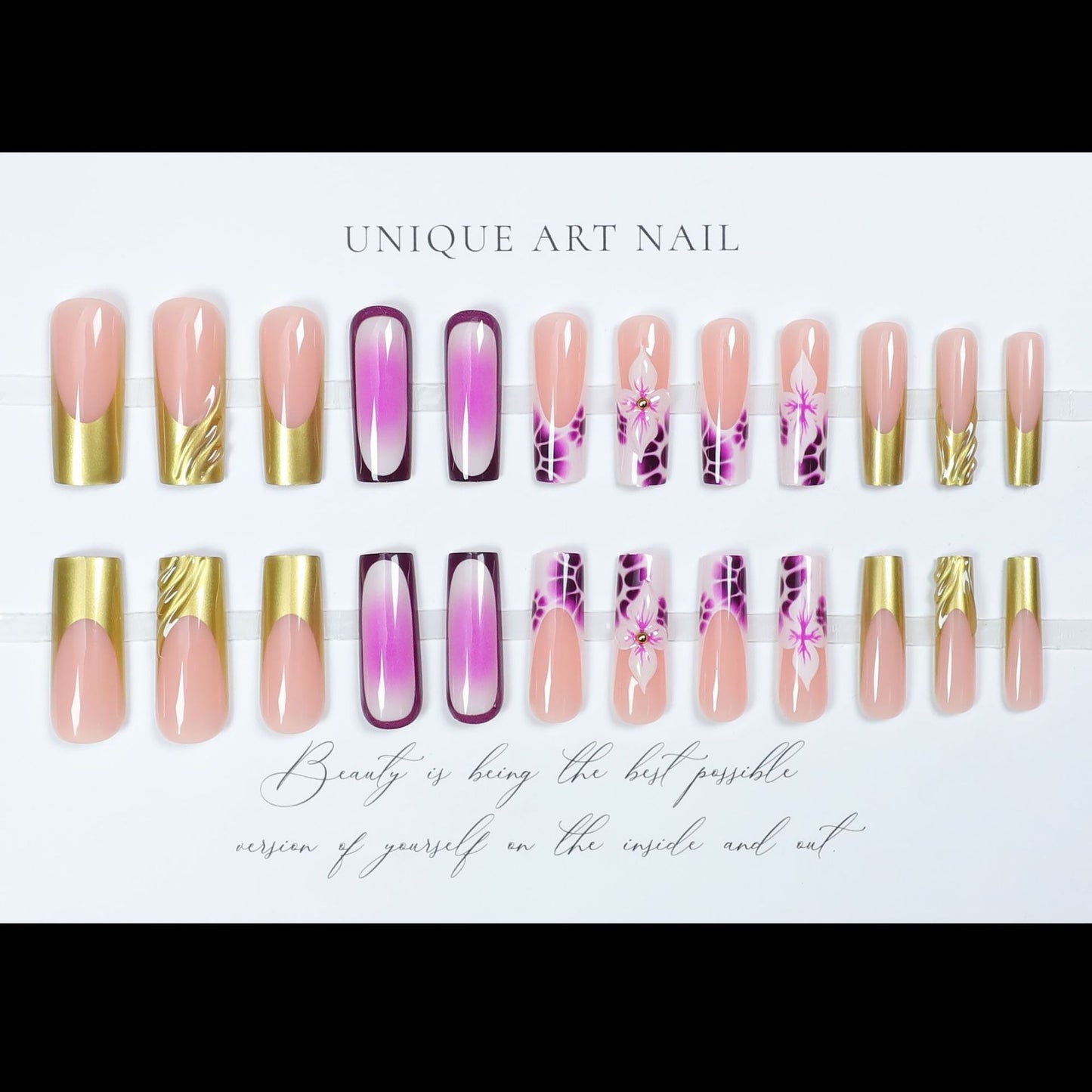24pcs Gradient Fake Nails French Ballerina Nail Waterproof F