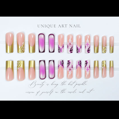 24pcs Gradient Fake Nails French Ballerina Nail Waterproof F