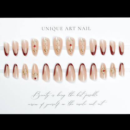 24Pcs Simple French Fake Nails with Almond Head Design Detac