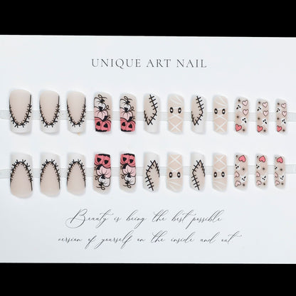 24pcs False Nails with glue flower design Coffin French Press-On Nails