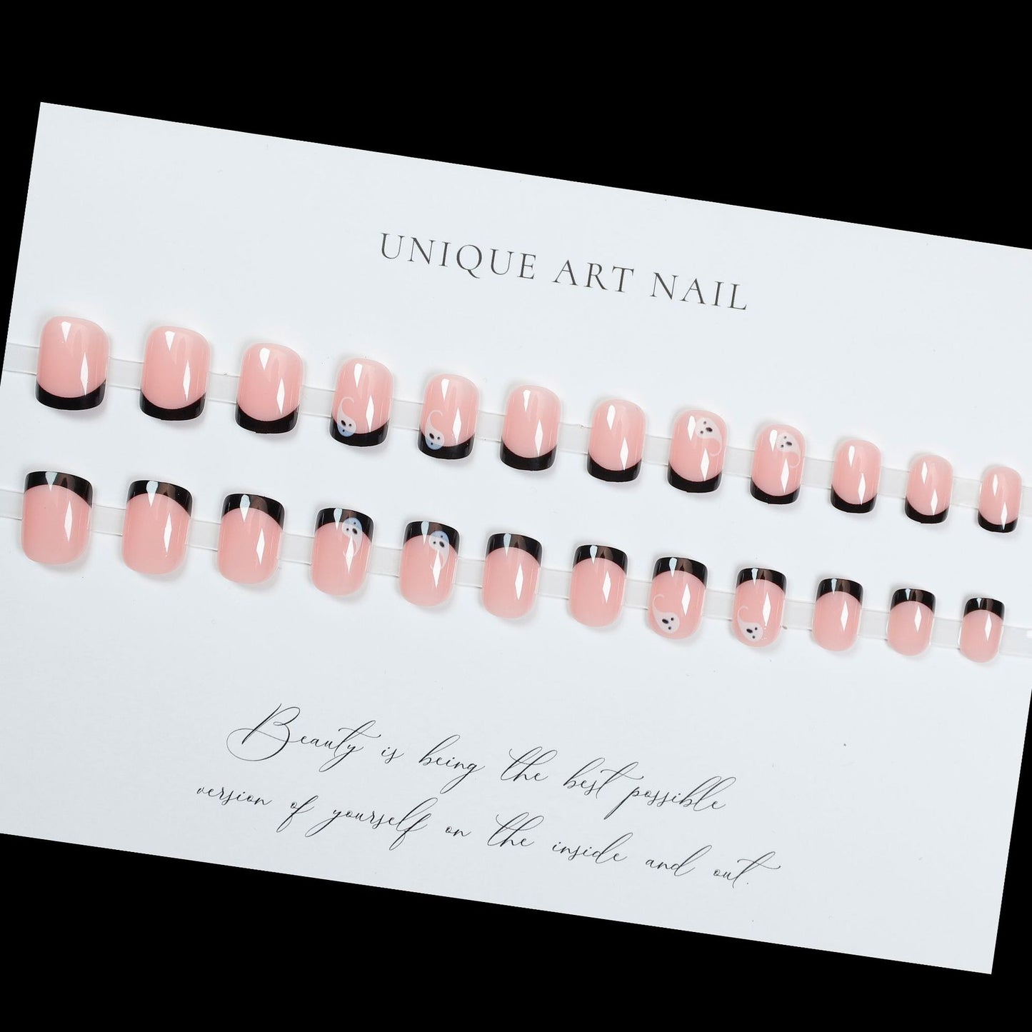 24Pcs French Gradient Shinny Lines Short Coffin False Nails Press-On Nails