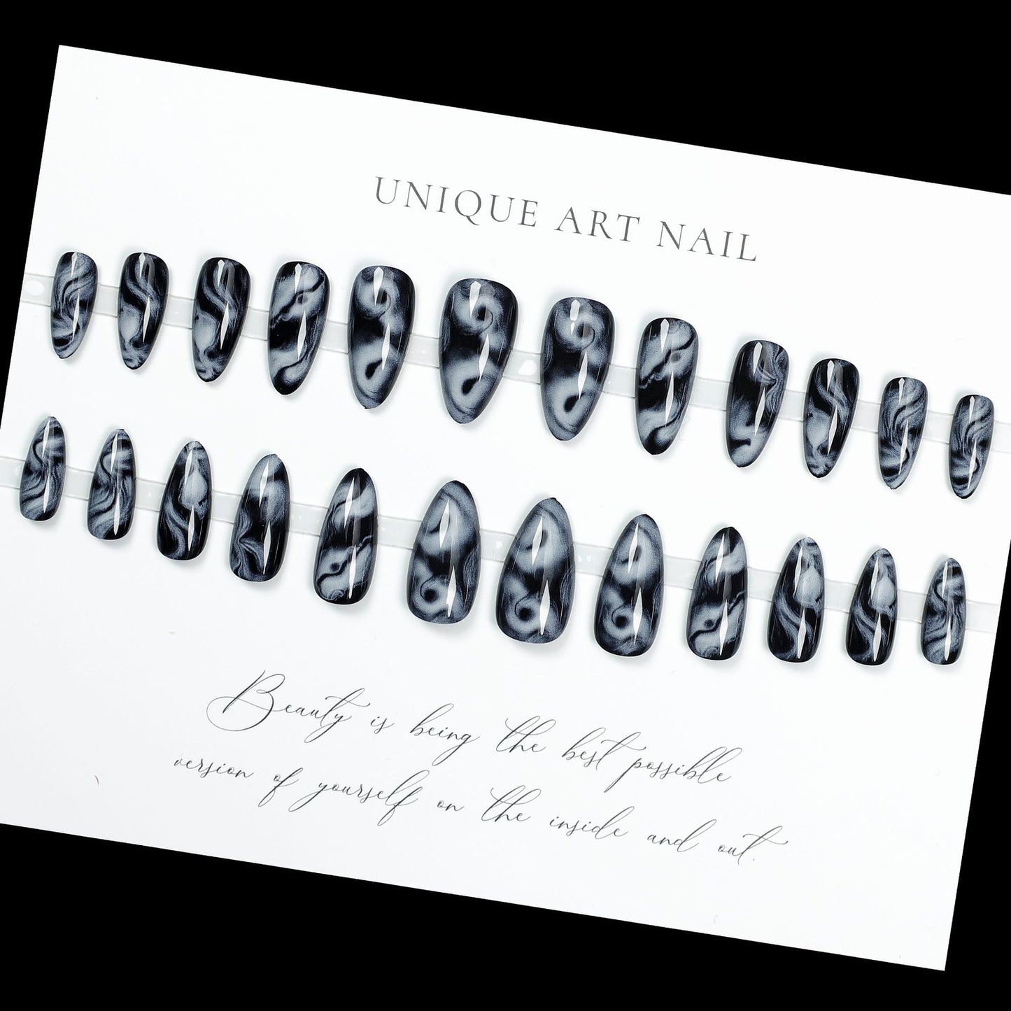 24Pcs ink wash blending Press On Nails stickers European and American dark style cool and futuristic fake nails almond pointed finished nail pieces