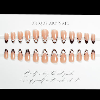 24Pcs Simple French False Nails Short Almond Press-On Nails