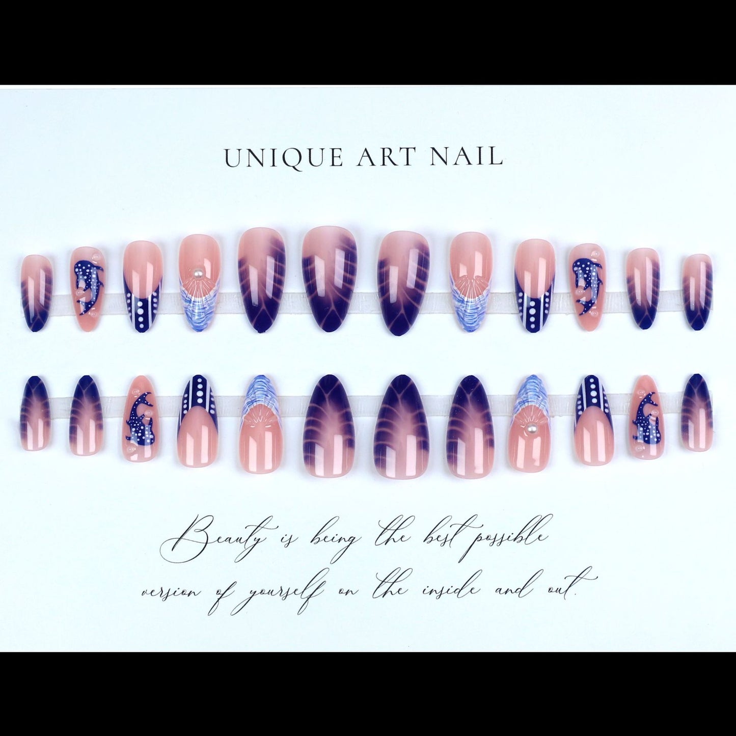 24Pcs Sea Salt Wave Point Ins Wind Summer Fresh Press On Nails~European and American Simple Round Head Nail Fake Nail Patch