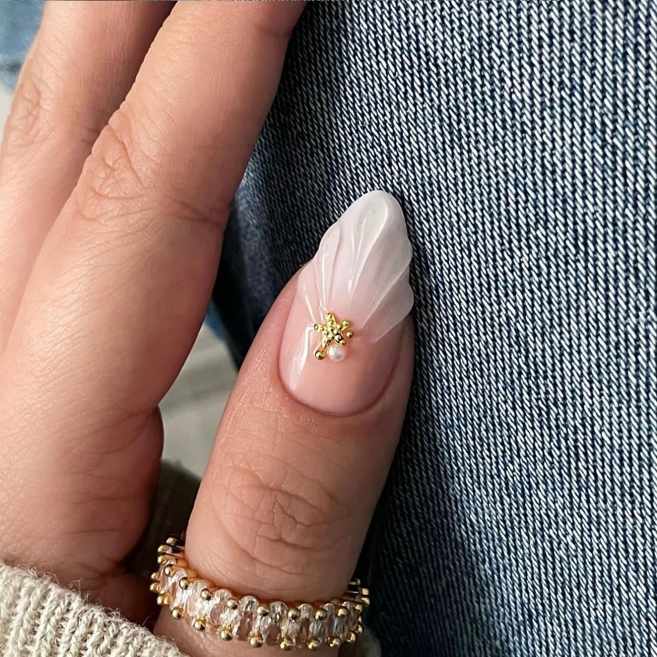 24pcs Almond Press on Nails Flower False Nails Wearable Stic
