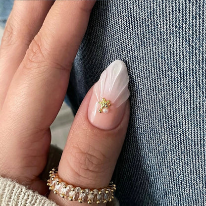 24pcs Almond Press on Nails Flower False Nails Wearable Stic