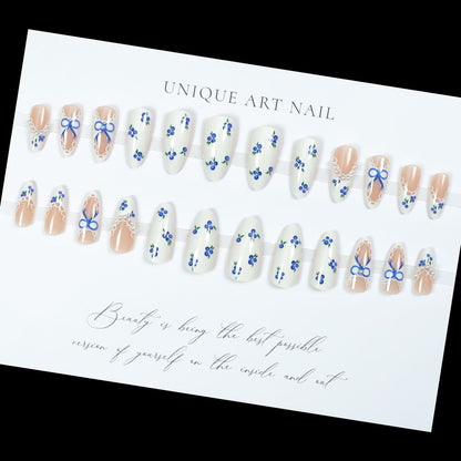 24pcs Almond False Nails Tips Summer Beach Colorful Nails Se