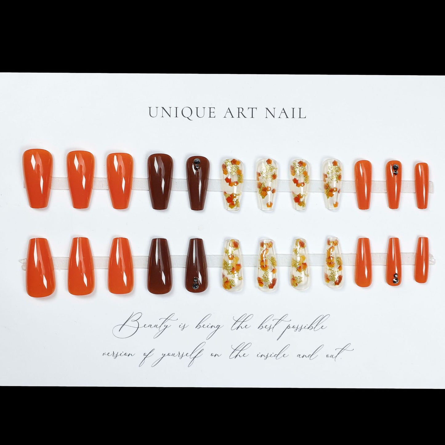 24pcs European and American Sparkling Diamond Nail Art Autumn Maple Leaf Glitter Press On Nails Nail Art Slices Maillard Style Press On Nails