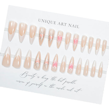 24Pcs Hot Selling 3D French Press On Nails Nail Slices Love Bow Nail Art Almond shaped Fake Nail Art Slices