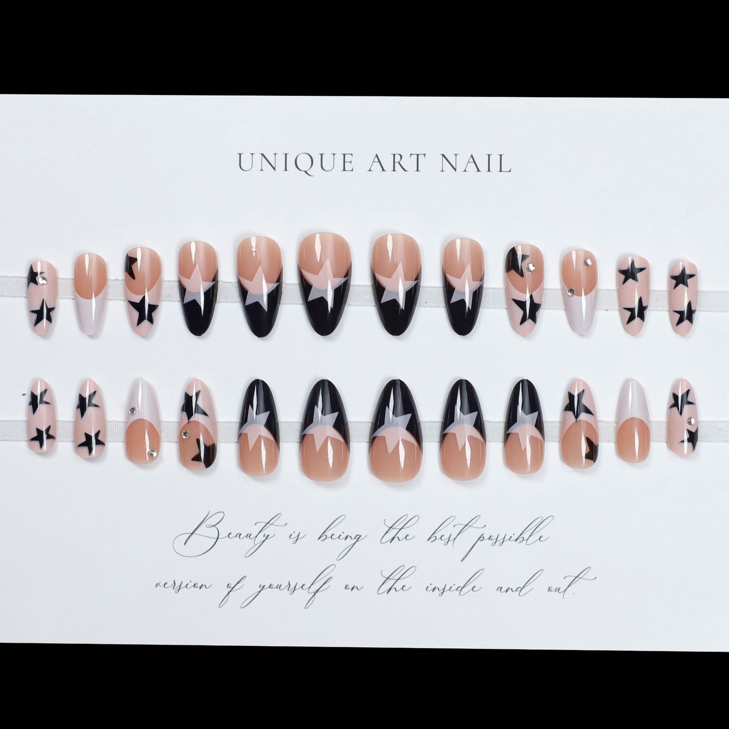 24Pcs Almond Press on Nails Y2K Star Diamond Designs for Coo