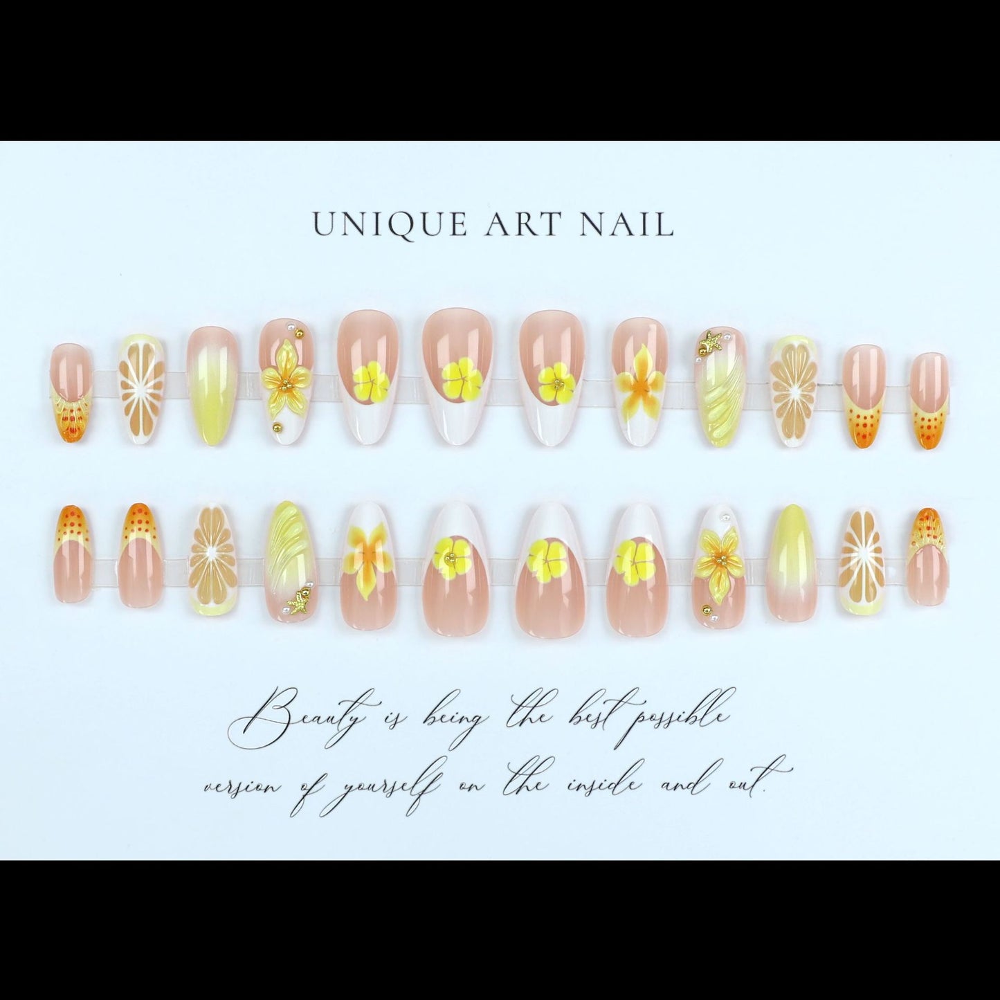 24Pcs Simple French Fake Nails with Almond Head Design Detac