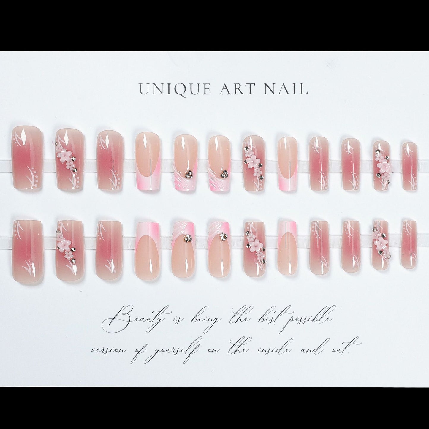 24PCS Ballet Style Press On Nails Hot Sale Press On Nails Nail Flakes French Almond Long Pipe and Other Styles Collection Fake Nails