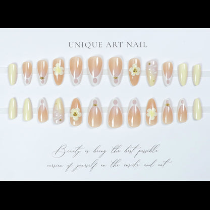 24PCS 3D Sweet Pink Flower Almond Press on False Nails with