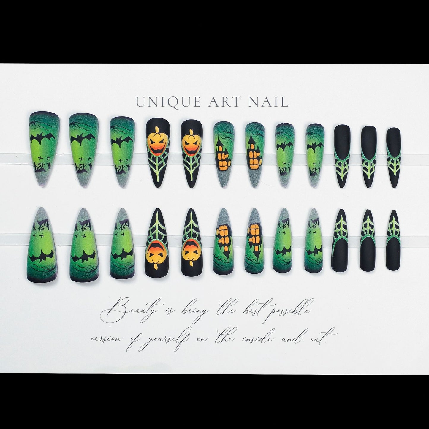 24Pcs Gothic Skull Black and White Ghost Spider Dark Wind Press On Nails Sticker FakeNail Finished Halloween Fake Nail Sticker