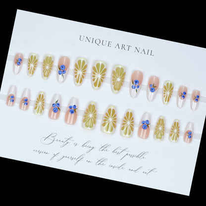 24pcs French Press on Nails Art Simple Pink Flower Star Desi