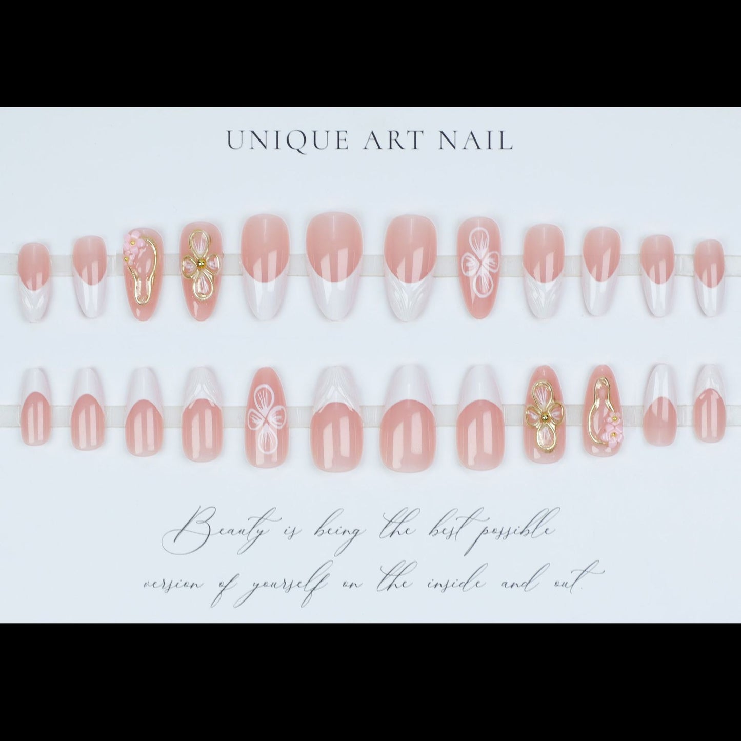 24PCS 3D Sweet Pink Flower Almond Press on False Nails with