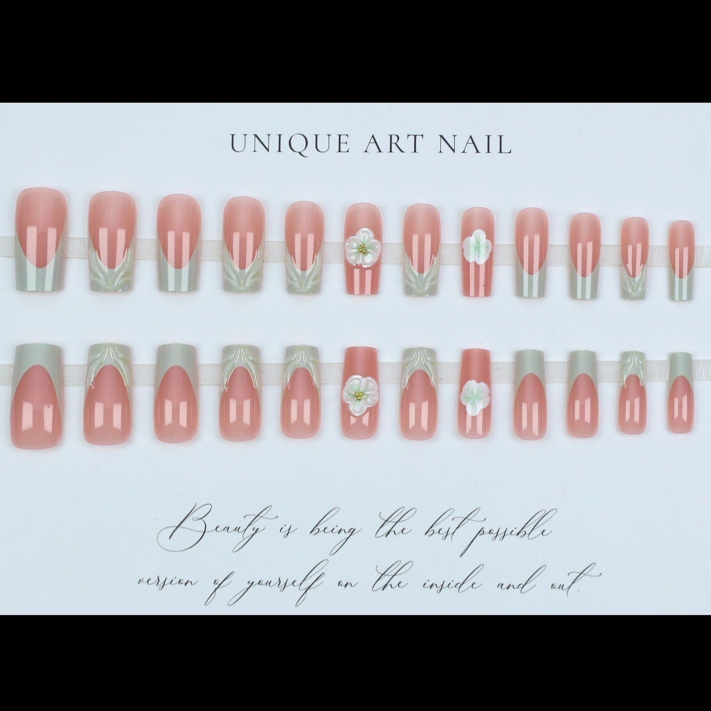 24pcs 3D ripple green French style cool and refreshing European and American ins style detachable Press On Nails