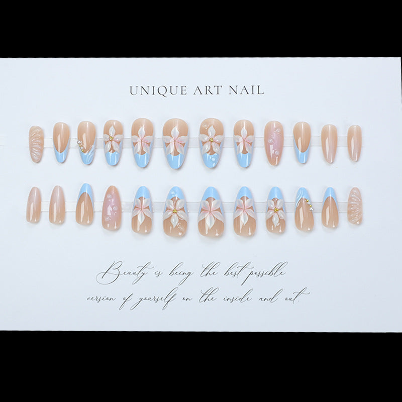 24pcs Summer Fake Nails Press on Almond Wearable 3D Butterfl