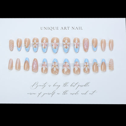 24pcs Summer Fake Nails Press on Almond Wearable 3D Butterfl