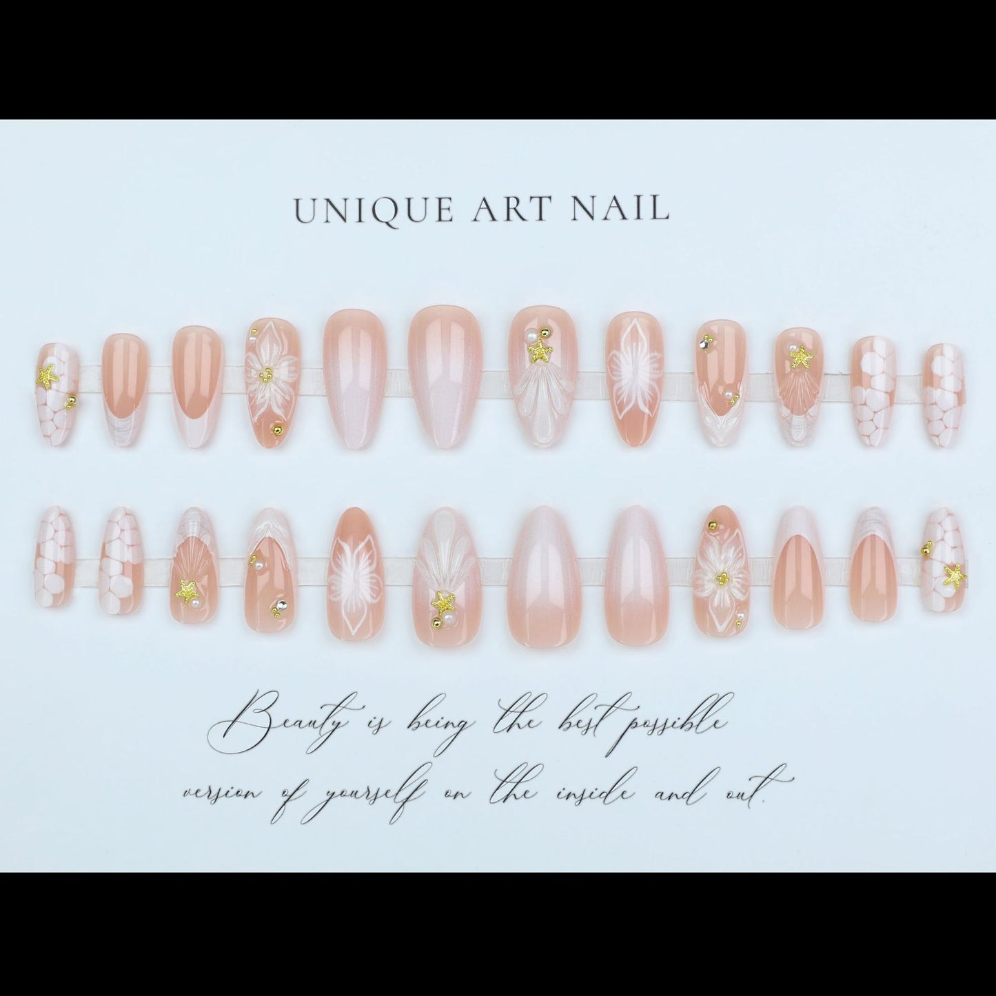 24pcs Almond Press on Nails Flower False Nails Wearable Stic