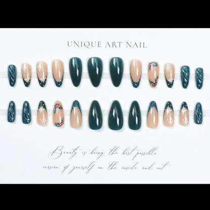 24Pcs Wearable  Stripes Y2k False Nails Long Almond Round Fa Press-On Nails