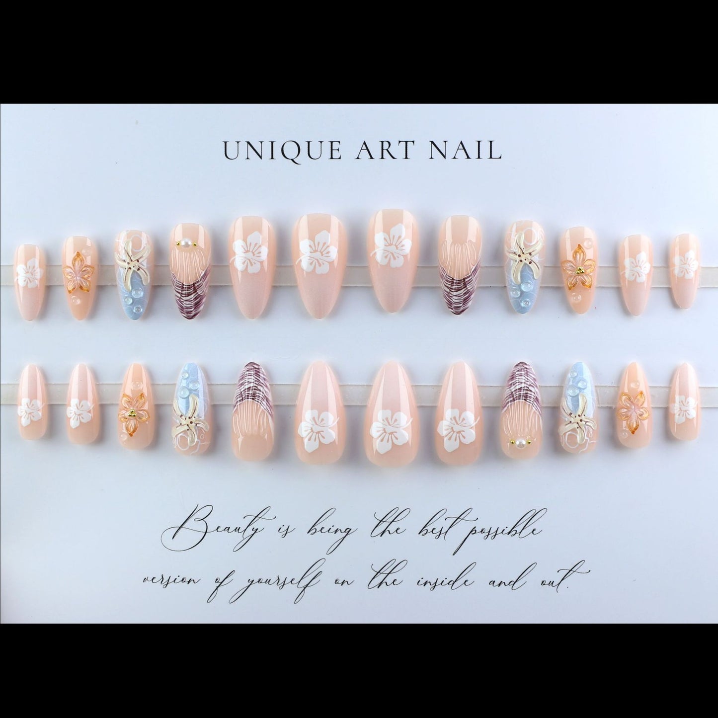 24PCS 3D Sweet Pink Flower Almond Press on False Nails with