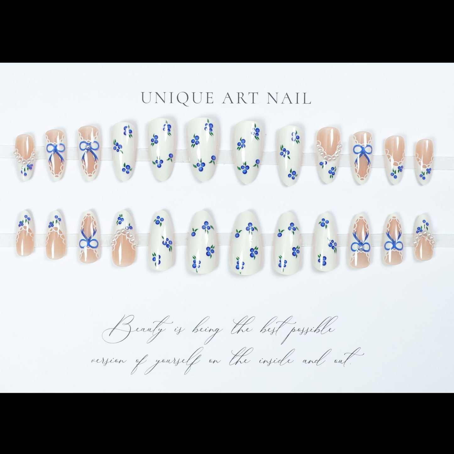 24pcs Almond False Nails Tips Summer Beach Colorful Nails Se
