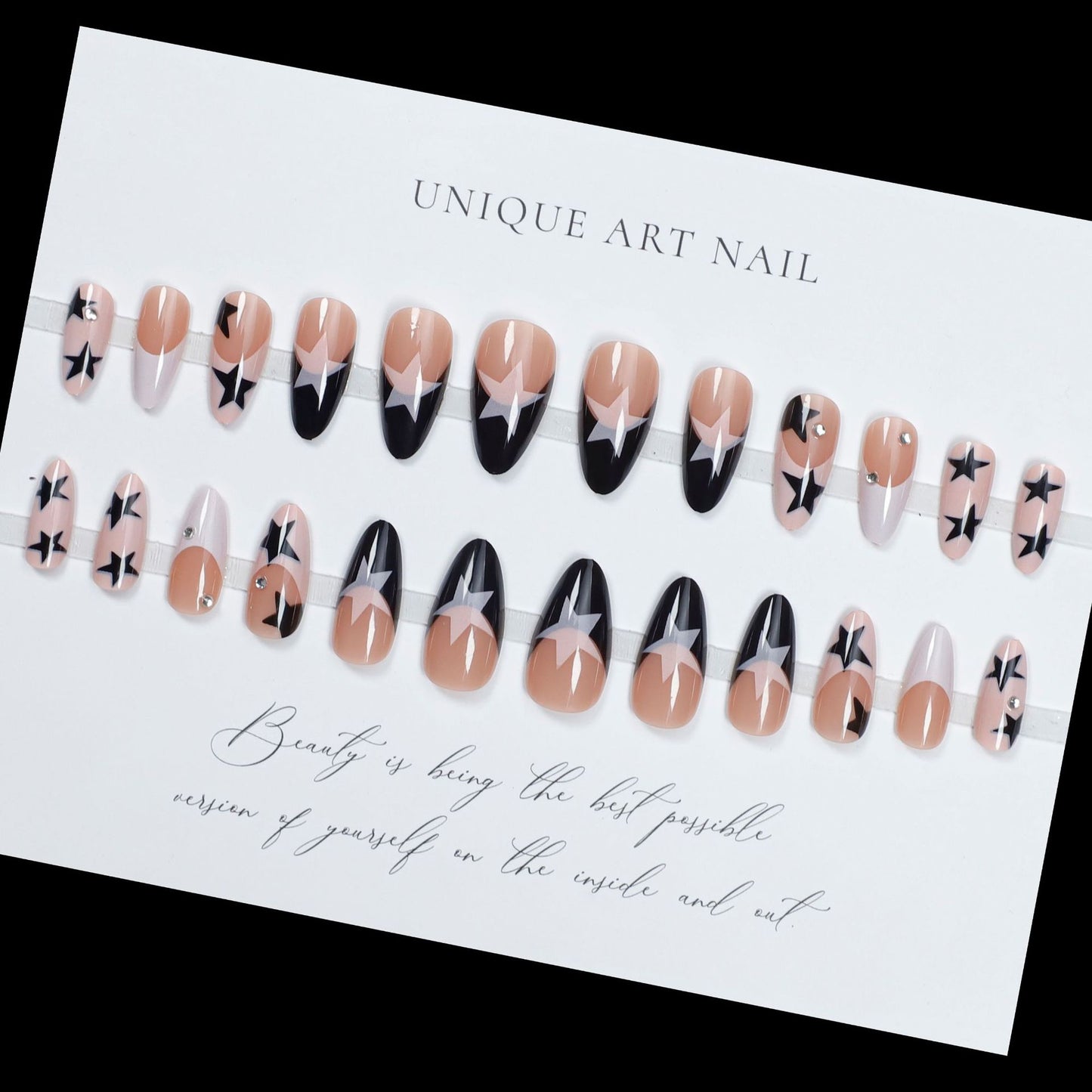 24Pcs Almond Press on Nails Y2K Star Diamond Designs for Coo