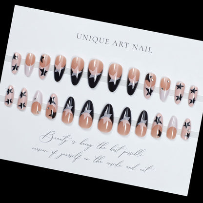 24Pcs Almond Press on Nails Y2K Star Diamond Designs for Coo