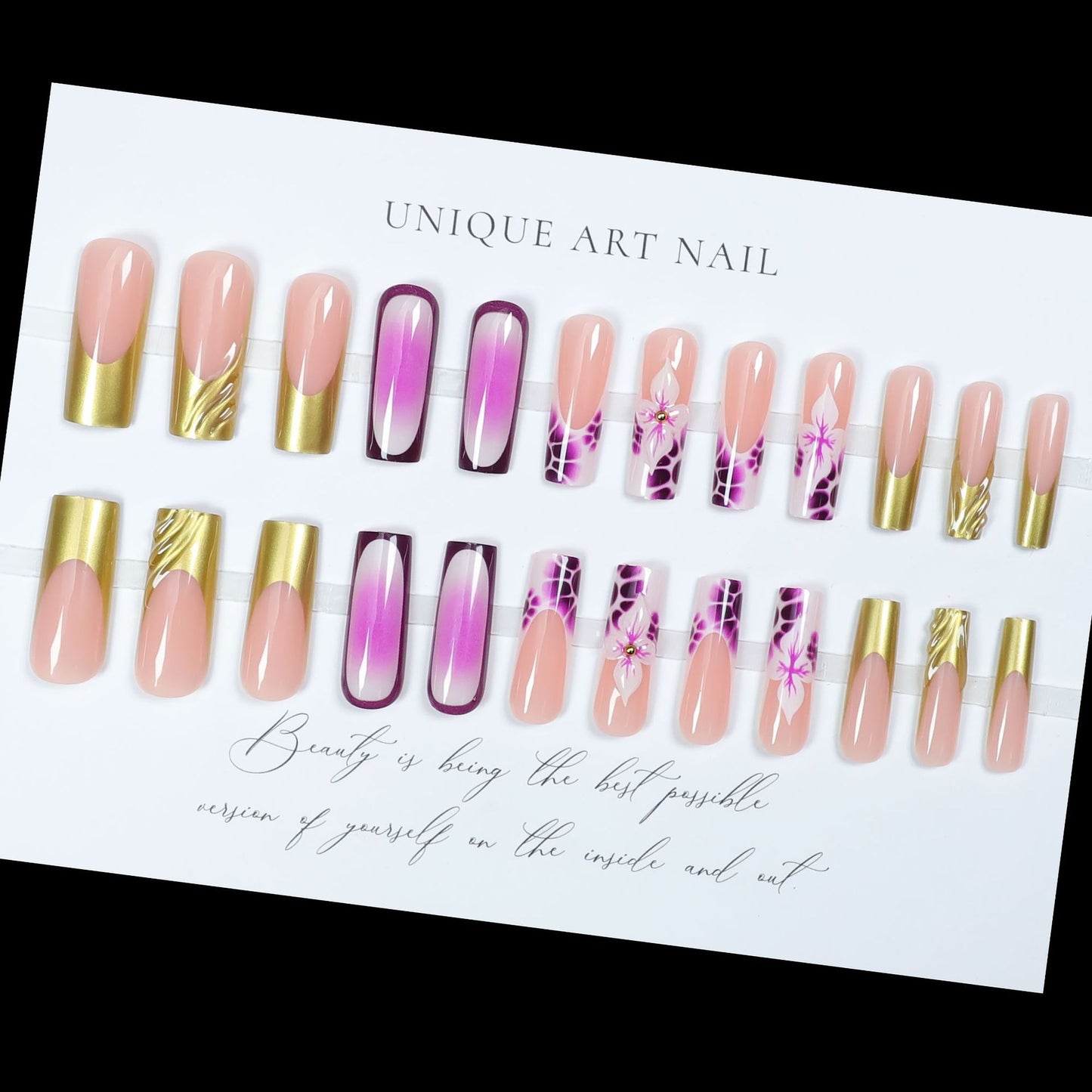 24pcs Gradient Fake Nails French Ballerina Nail Waterproof F