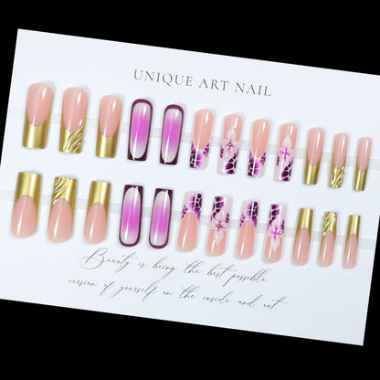 24pcs Gradient Fake Nails French Ballerina Nail Waterproof F