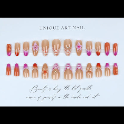 24pcs Almond False Nails Tips Summer Beach Colorful Nails Se
