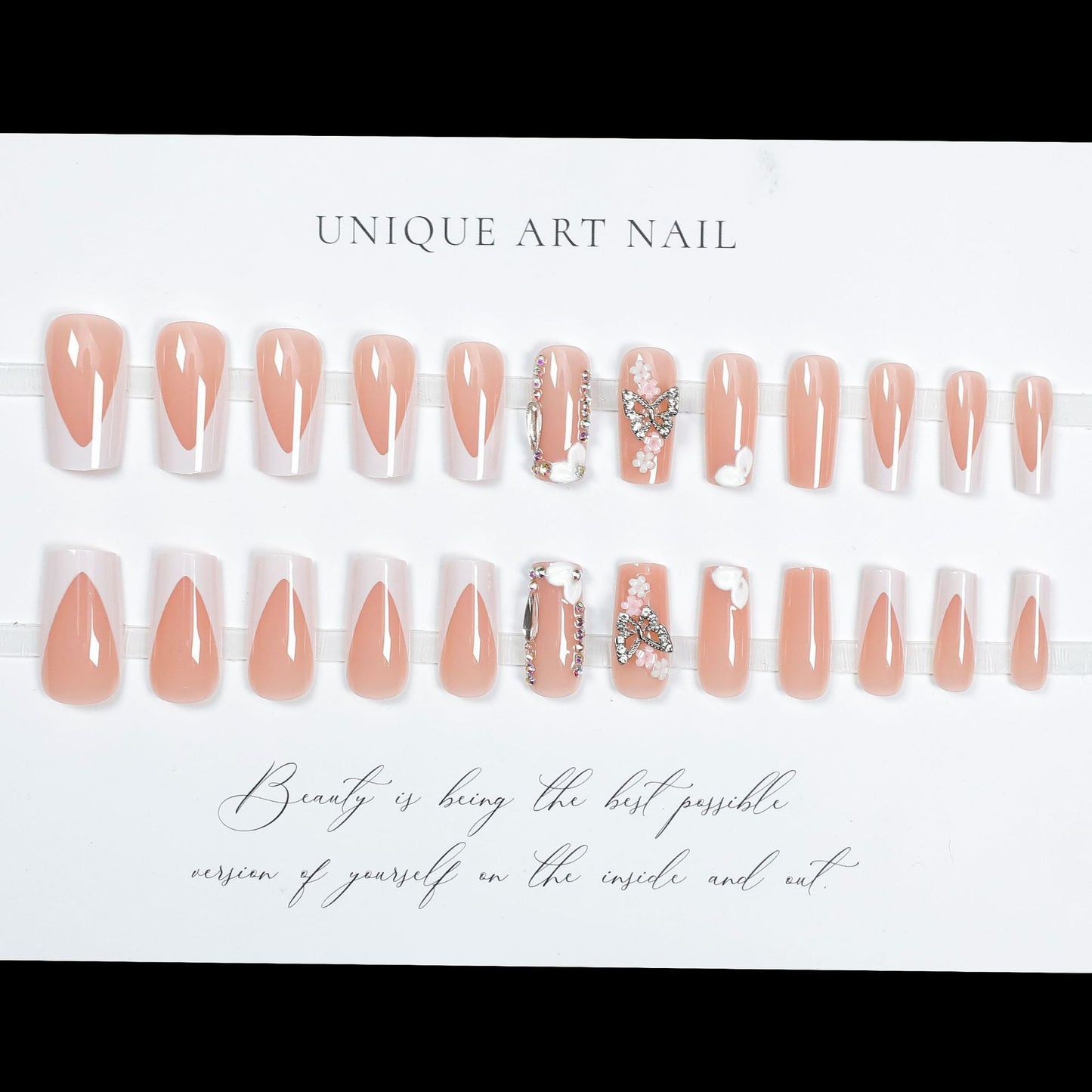 24Pcs French False Nails Almond Press On Fake Nails