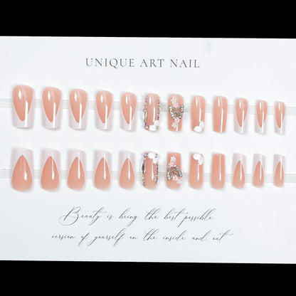 24Pcs French False Nails Almond Press On Fake Nails