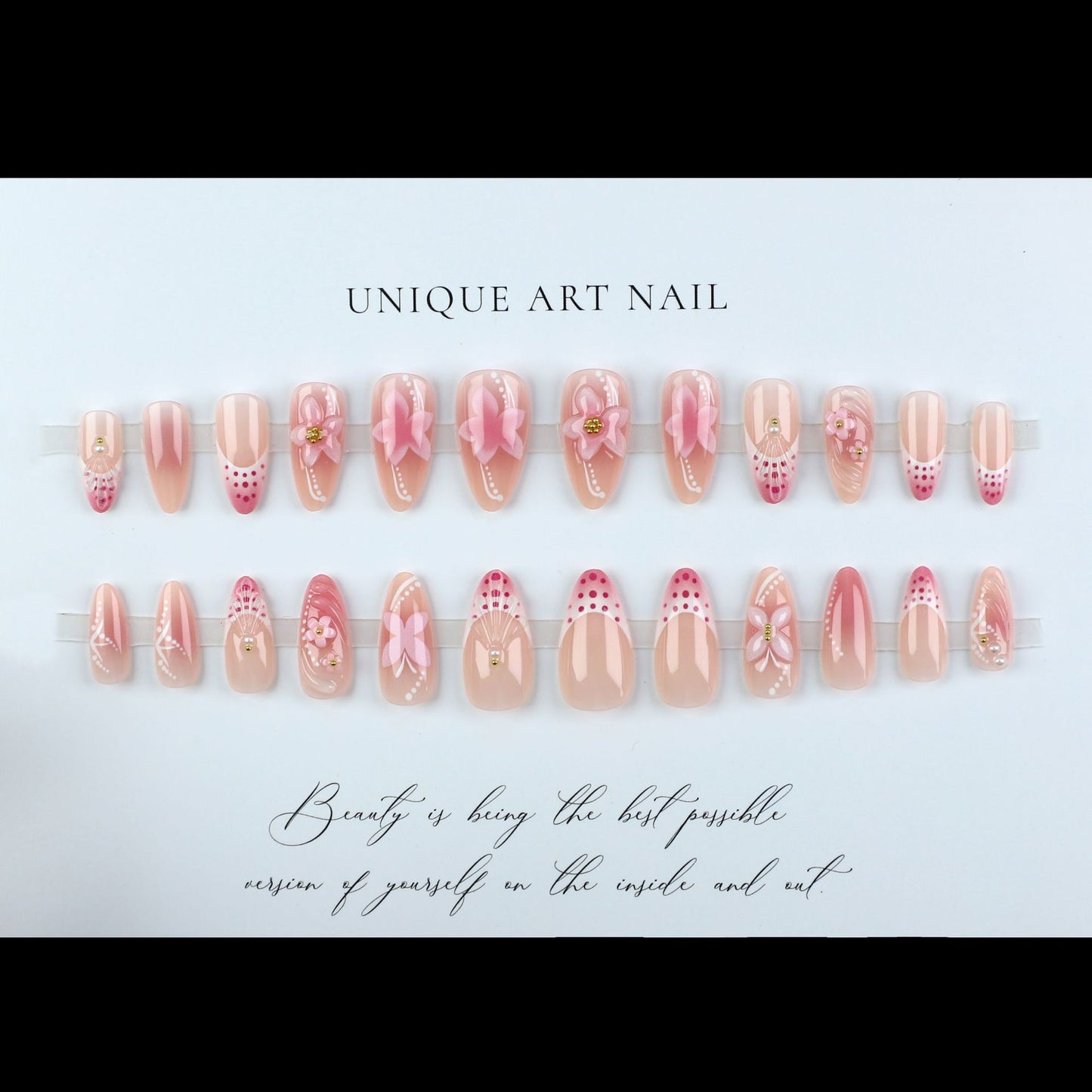 24pcs Almond False Nails Tips Summer Beach Colorful Nails Se