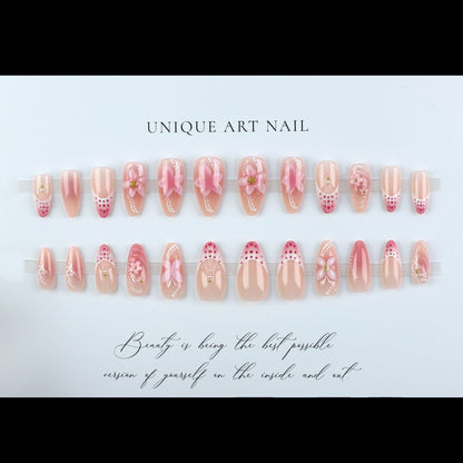 24pcs Almond False Nails Tips Summer Beach Colorful Nails Se