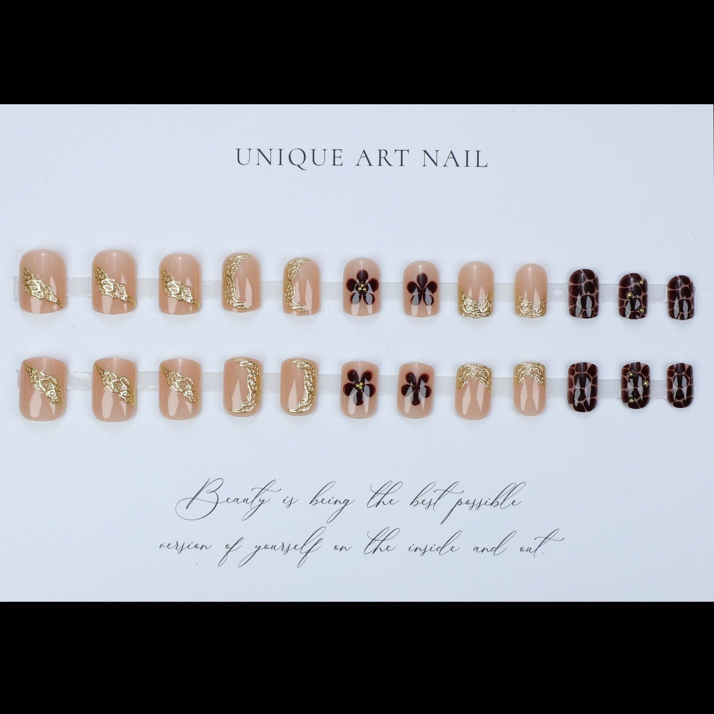 24Pcs brown petal flower hot selling Press On Nails nail plate short square nail 3D nail art fake nail art