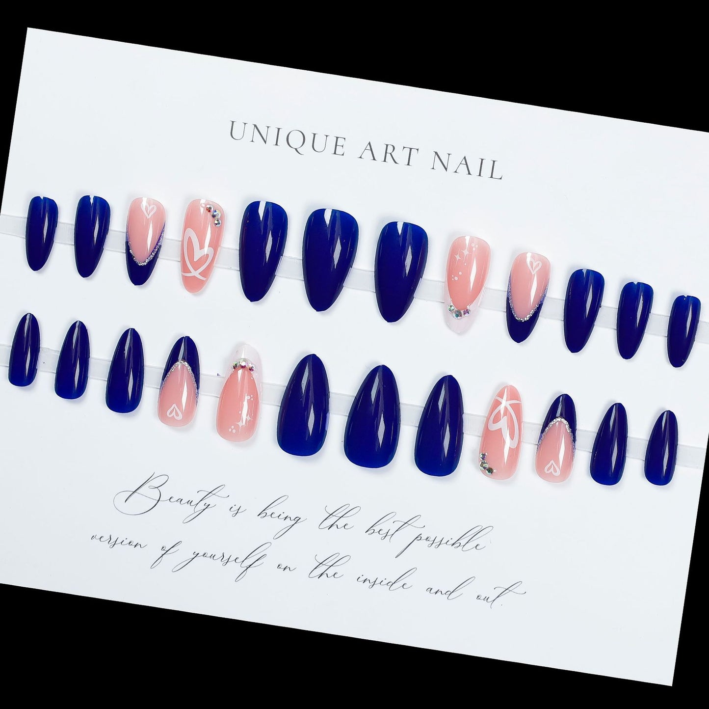24Pcs Simple Deca Blue French Pure Nail Cool Summer Nail Press On Nails