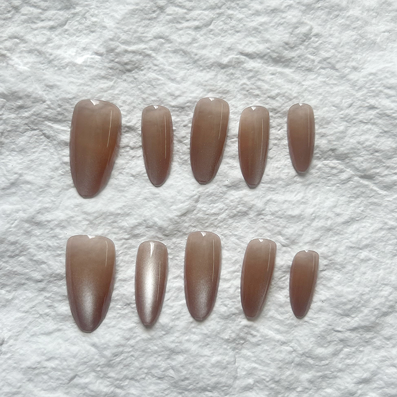Naked coffee color Press On Nails mid to long new oval nail art detachable temperament fake nail patch 10 pieces set