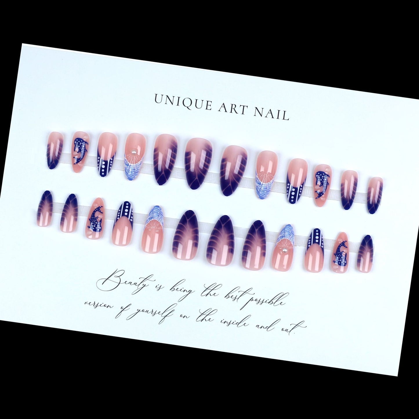 24Pcs Sea Salt Wave Point Ins Wind Summer Fresh Press On Nails~European and American Simple Round Head Nail Fake Nail Patch