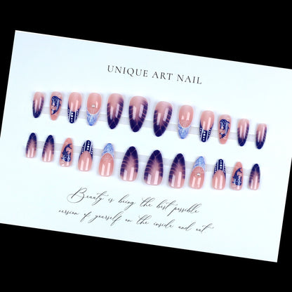24Pcs Sea Salt Wave Point Ins Wind Summer Fresh Press On Nails~European and American Simple Round Head Nail Fake Nail Patch