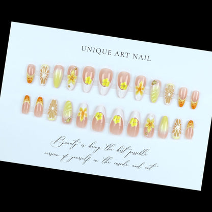 24Pcs Simple French Fake Nails with Almond Head Design Detac