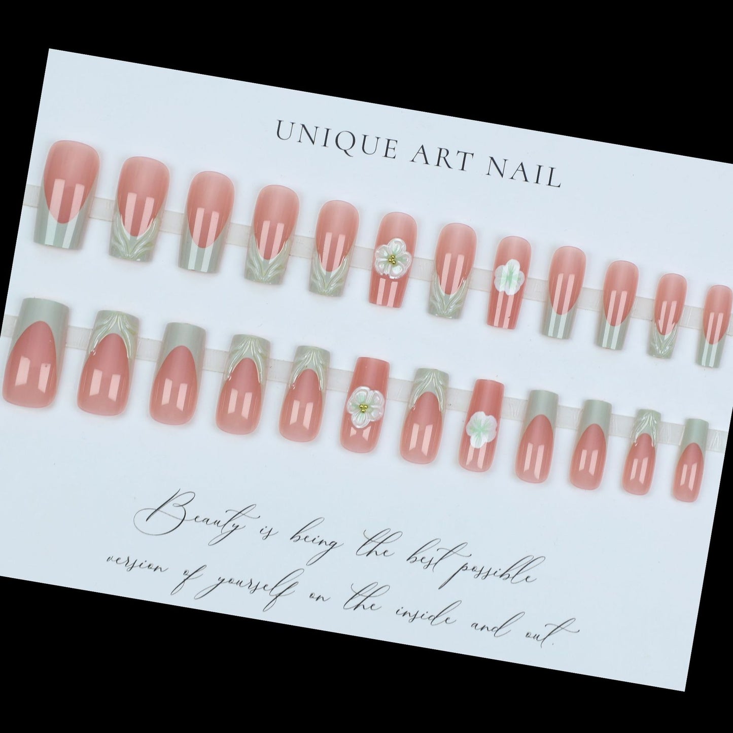 24pcs 3D ripple green French style cool and refreshing European and American ins style detachable Press On Nails