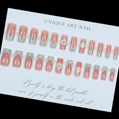 24pcs 3D ripple green French style cool and refreshing European and American ins style detachable Press On Nails